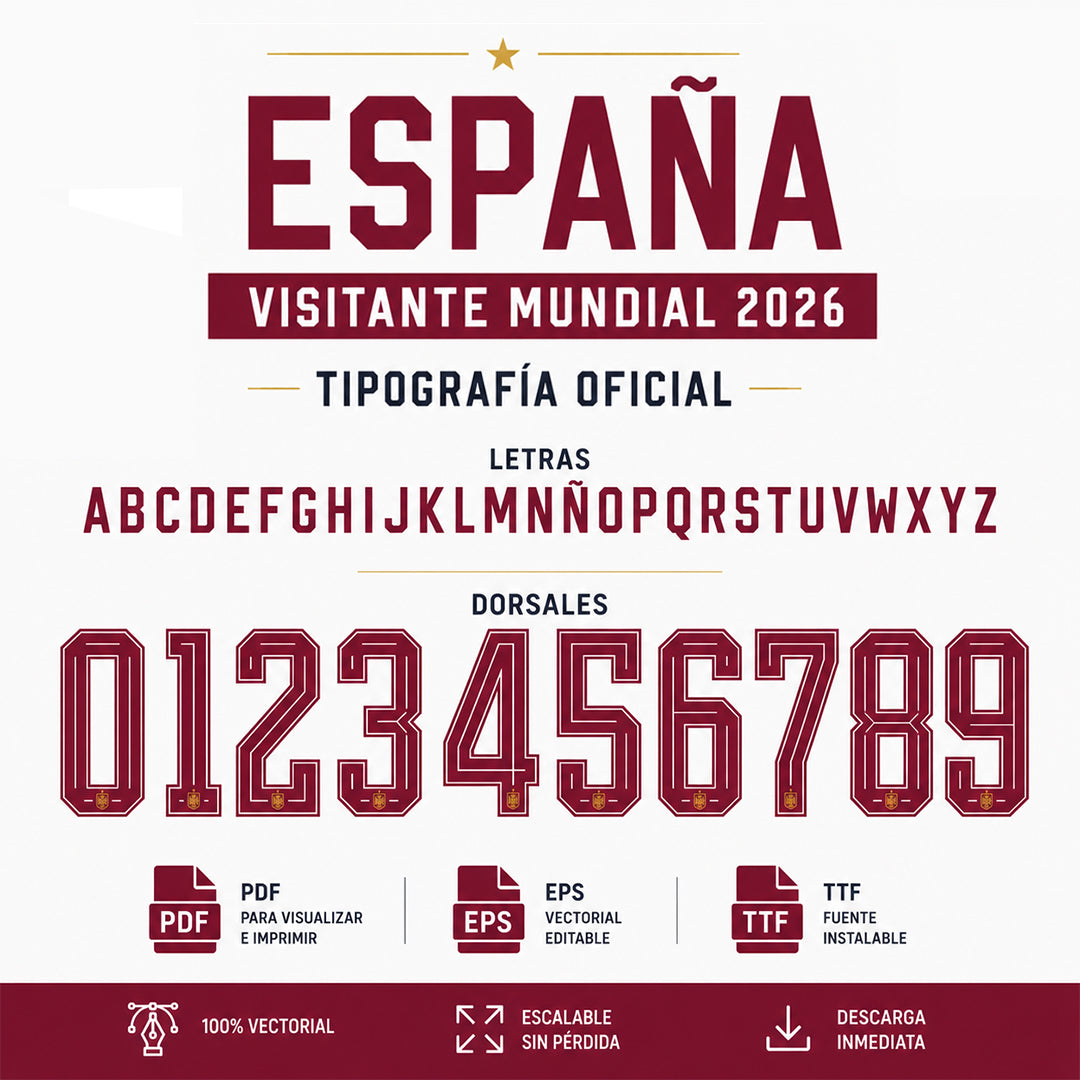 Tipografía Oficial España Visitante Mundial 2026 – Vector Editable (PDF+EPS+TTF)
